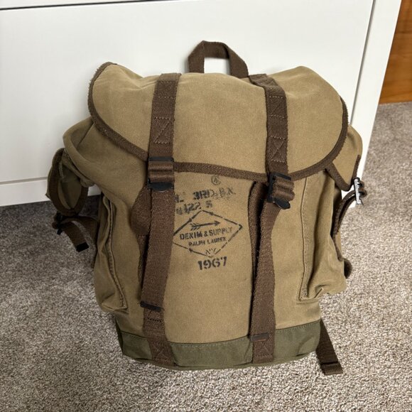 Ralph Lauren Denim & Supply Military Cargo Army Backpack Canvas Bag Bookbag - Picture 1 of 16